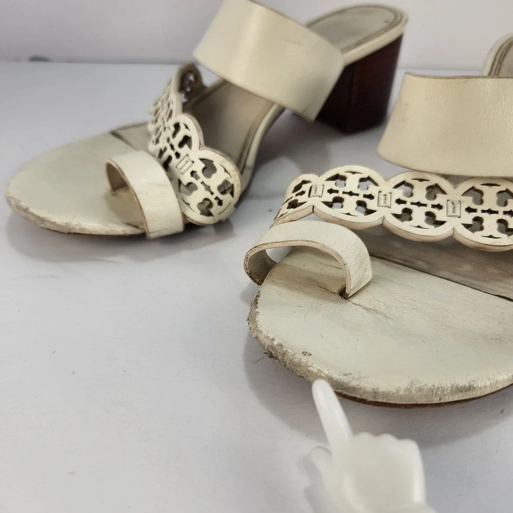 Tory Burch Tiny Miller Women's Elegant Dressy Heeled Sandals Ivory Size 9M